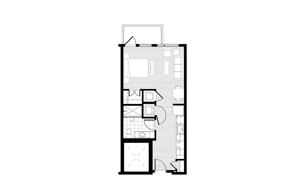 S1 - Studio floorplan layout with 1 bath and 521 square feet. S1 - Studio floorplan layout with 1 bath and 521 square feet.