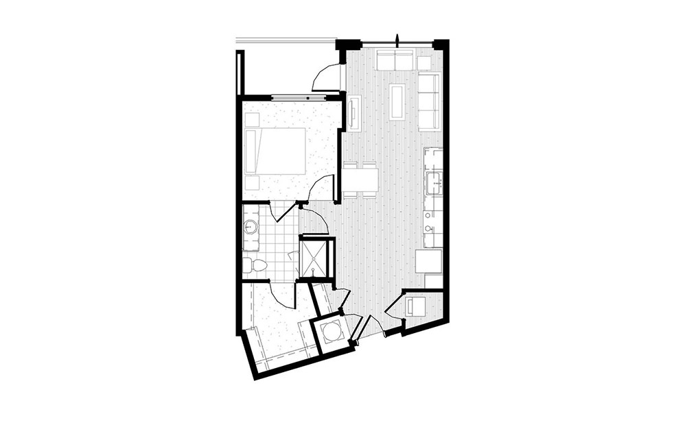 A9 - 1 bedroom floorplan layout with 1 bath and 688 square feet. A9 - 1 bedroom floorplan layout with 1 bath and 688 square feet.