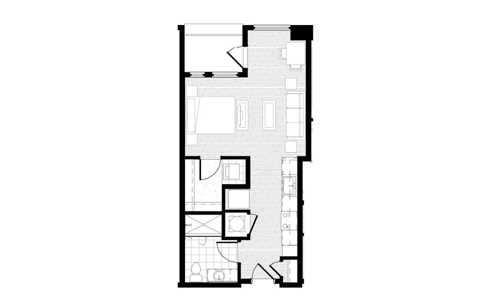 S2 - Studio floorplan layout with 1 bath and 526 square feet.
