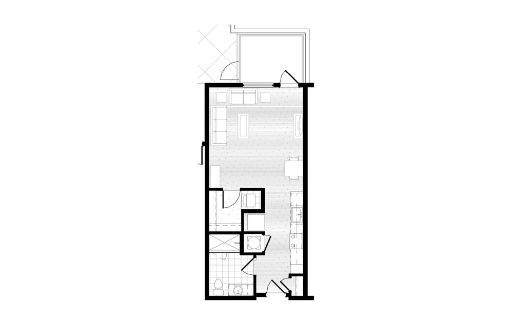 S4 - Studio floorplan layout with 1 bath and 562 square feet. S4 - Studio floorplan layout with 1 bath and 562 square feet.