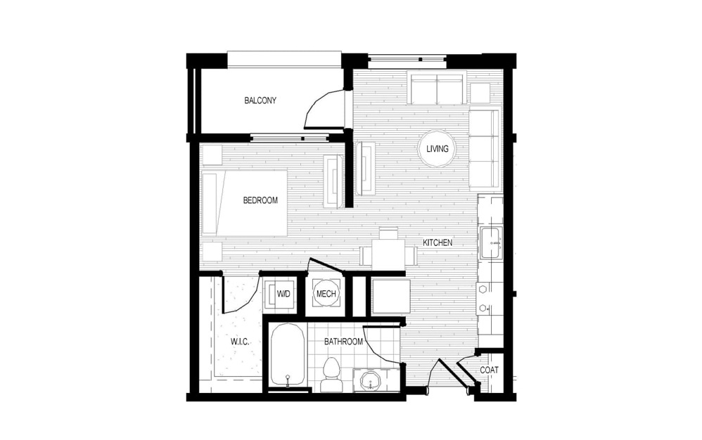 S3 - Studio floorplan layout with 1 bath and 556 square feet. S3 - Studio floorplan layout with 1 bath and 556 square feet.